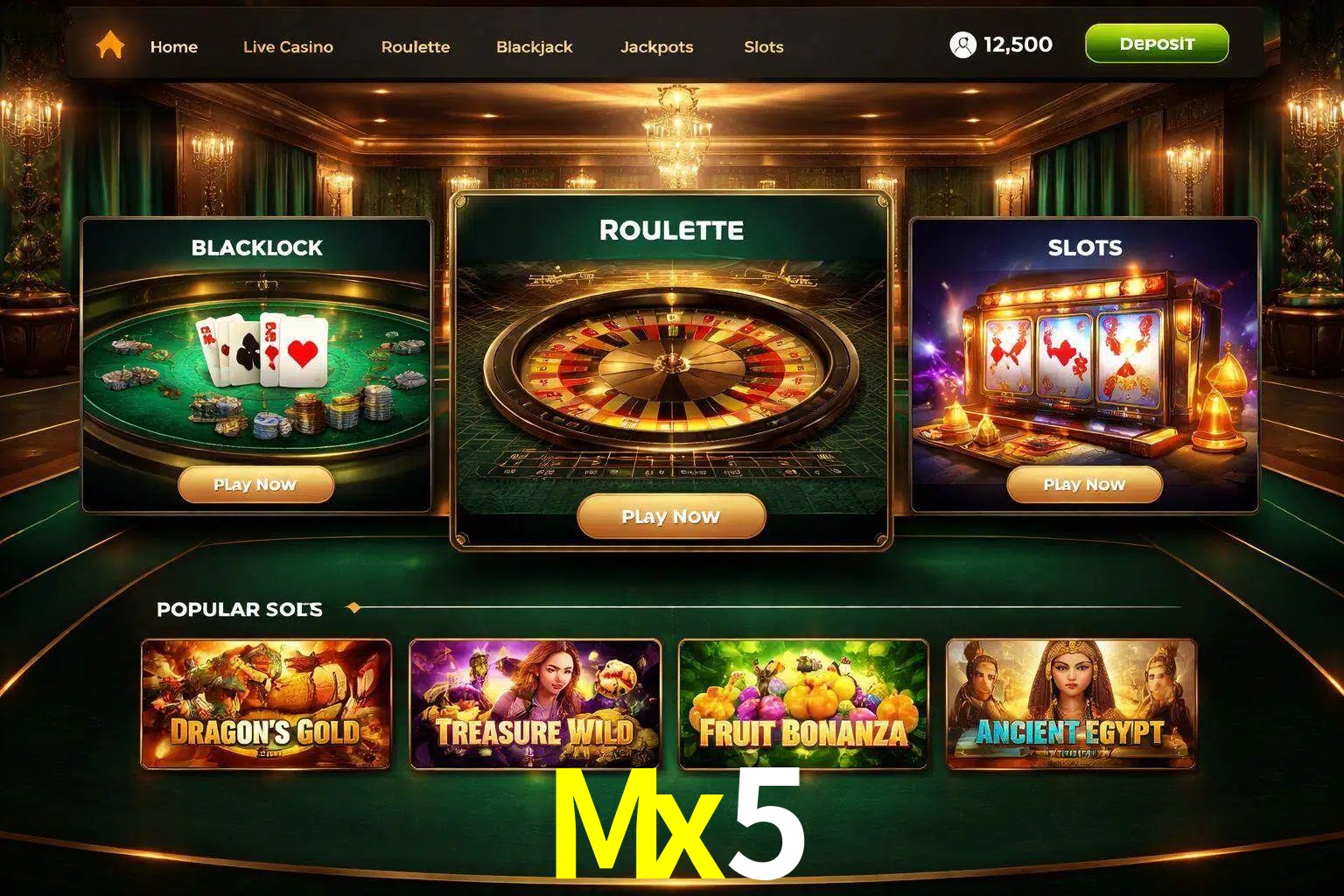 Vista de la plataforma Mx5 Casino mostrando categorías organizadas de juegos en línea